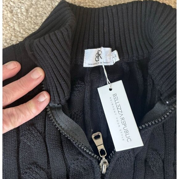 Bellezzarepublic Cableknit Black sweater 1/4 zip Womens Large New with Tags - Picture 2 of 4